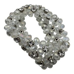 Clear Faceted Bead Stretch Bracelet with Rhinestone‎ Accents – Statement